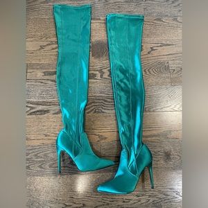ASOS Over the Knee Green Boots